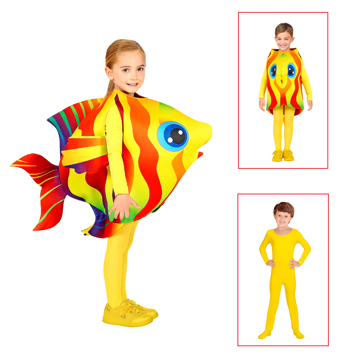 Vestito Carnevale + Accessori Pesce Tropicale Costume Tuta Gialla Travestimento Bambini - 00045+04561