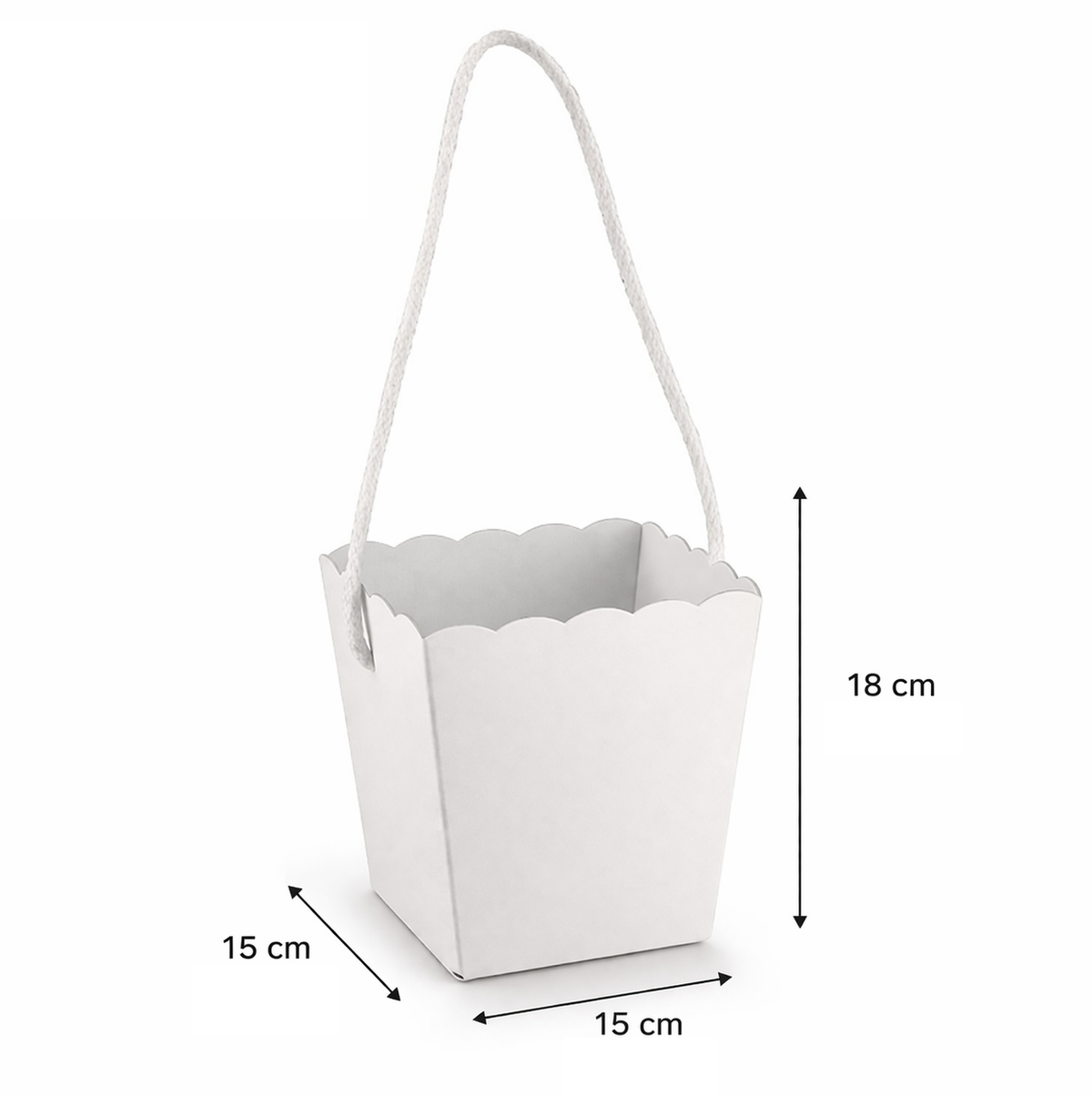 Vaso con Cordino in Cartone Bianco 15x15x18 CM Contenitore Oggettistica Bomboniere - 16924