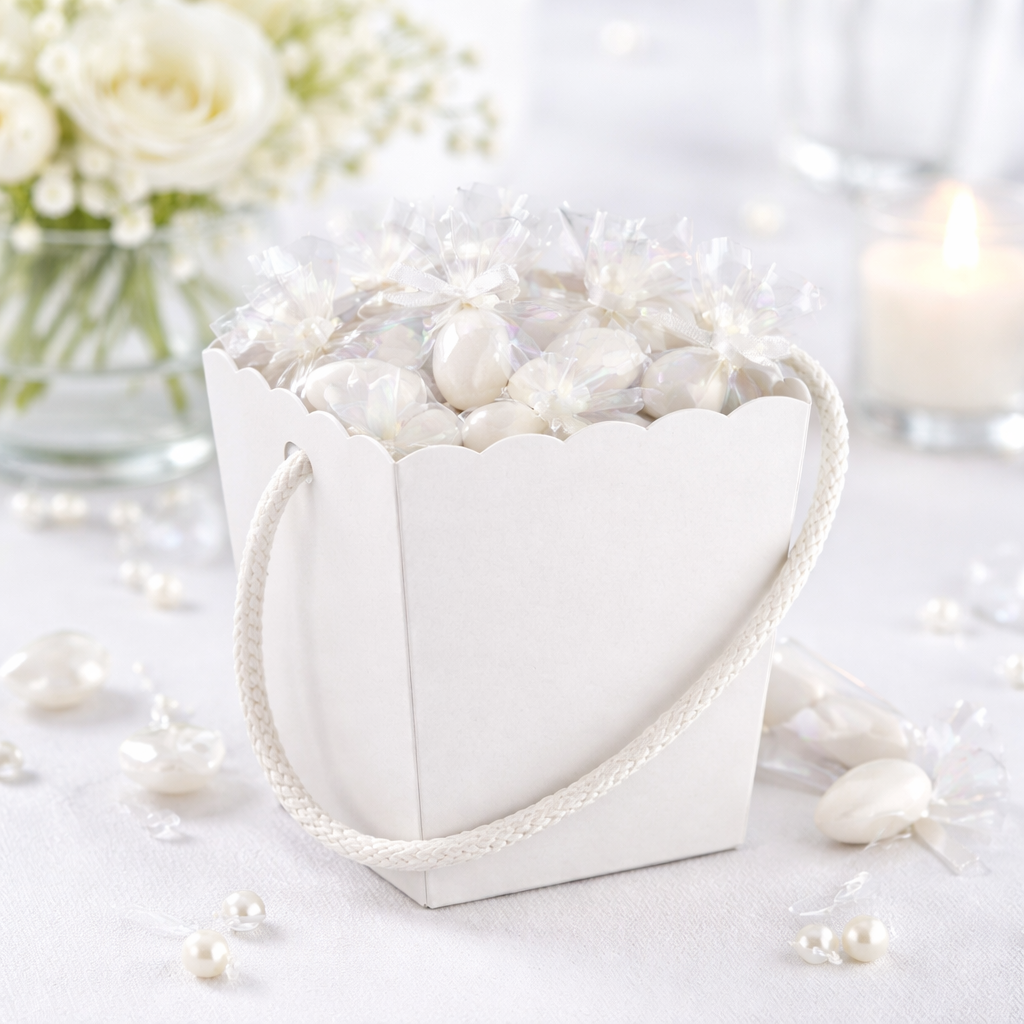 Vaso con Cordino in Cartone Bianco 15x15x18 CM Contenitore Oggettistica Bomboniere - 16924