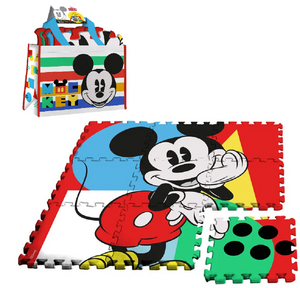 Tappeto con Borsa Mickey Mouse DISNEY Topolino Puzzle 9 Pezzi Antiscivolo Lavabile Cm. 90x90x1 - Wd22011