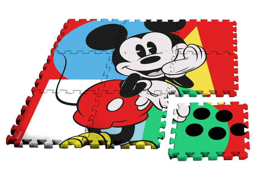 Tappeto con Borsa Mickey Mouse DISNEY Topolino Puzzle 9 Pezzi Antiscivolo Lavabile Cm. 90x90x1 - Wd22011