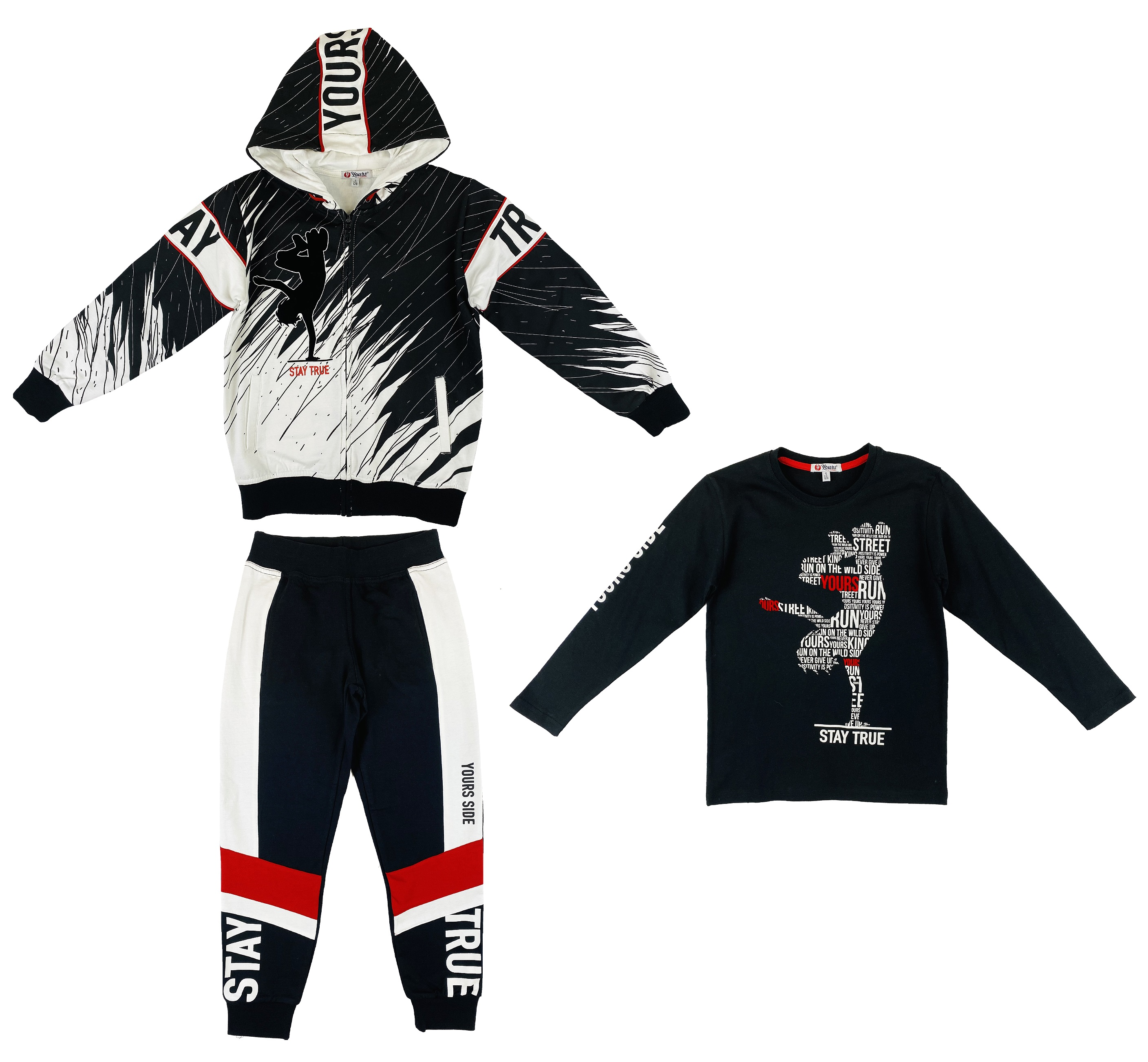 Tuta 3 Pezzi Felpa T-Shirt Pantaloni Yours Junior Ragazzo Bambino 100% Co - Ay3216