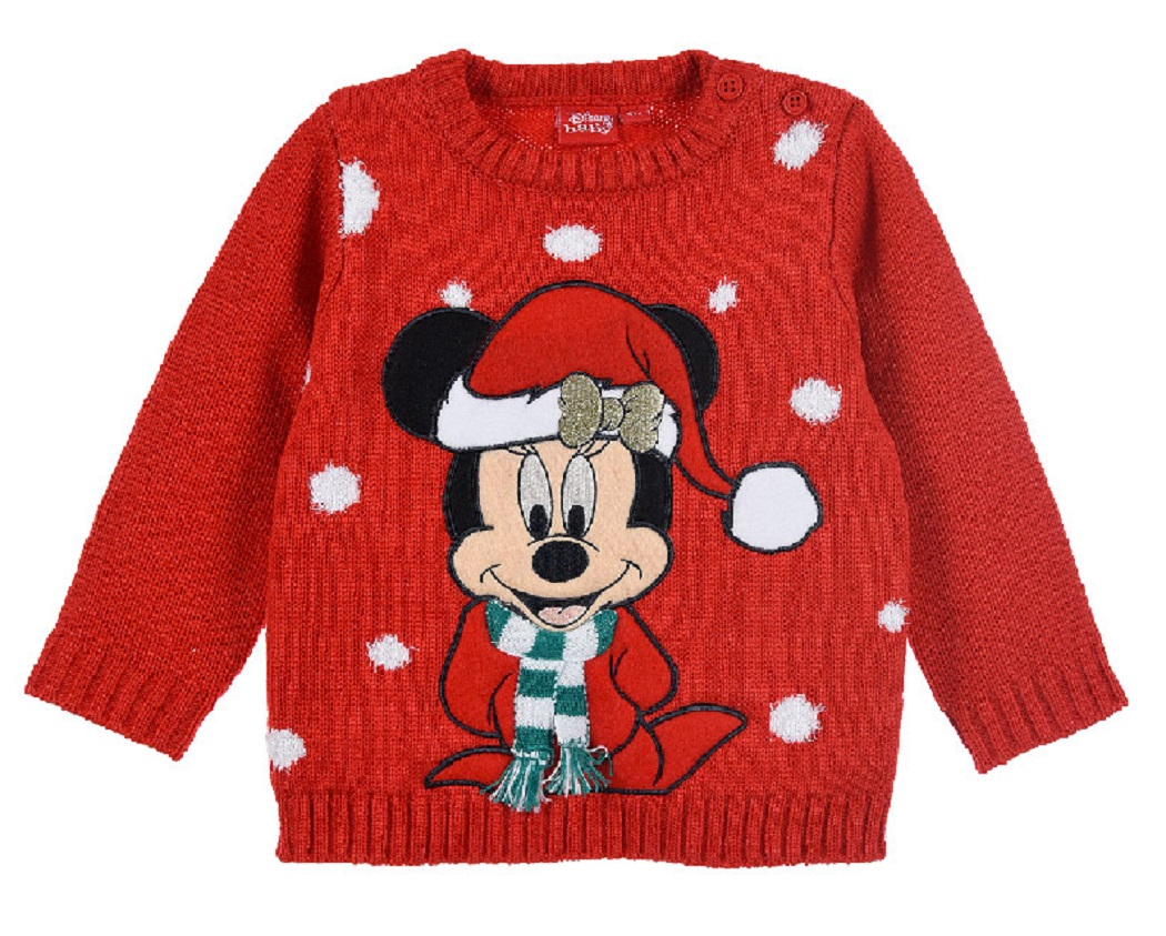 Maglione Natalizio Minnie Mouse DISNEY Maglietta Neonata Bambina Sun City - Hu0038rosso