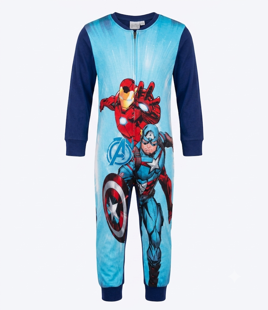 Pigiama Tutone Lungo Avengers MARVEL 100% Cotone Interlock - Ave0049blu