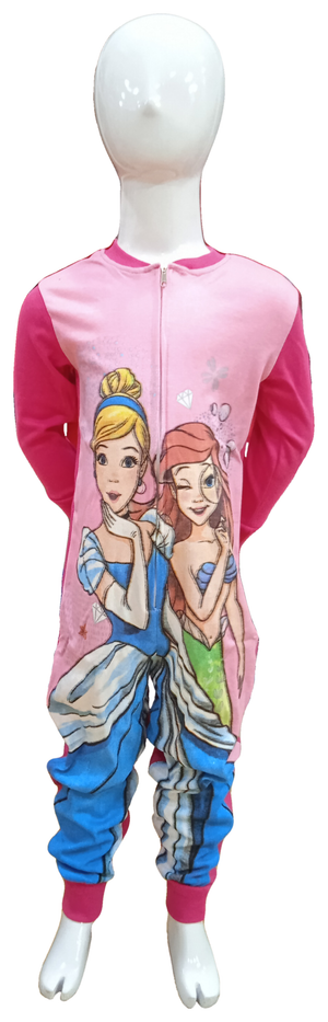 Pigiama Tutone Lungo Principesse DISNEY Cenerentola Ariel 100% Cotone Interlock - Pri0051fuxia