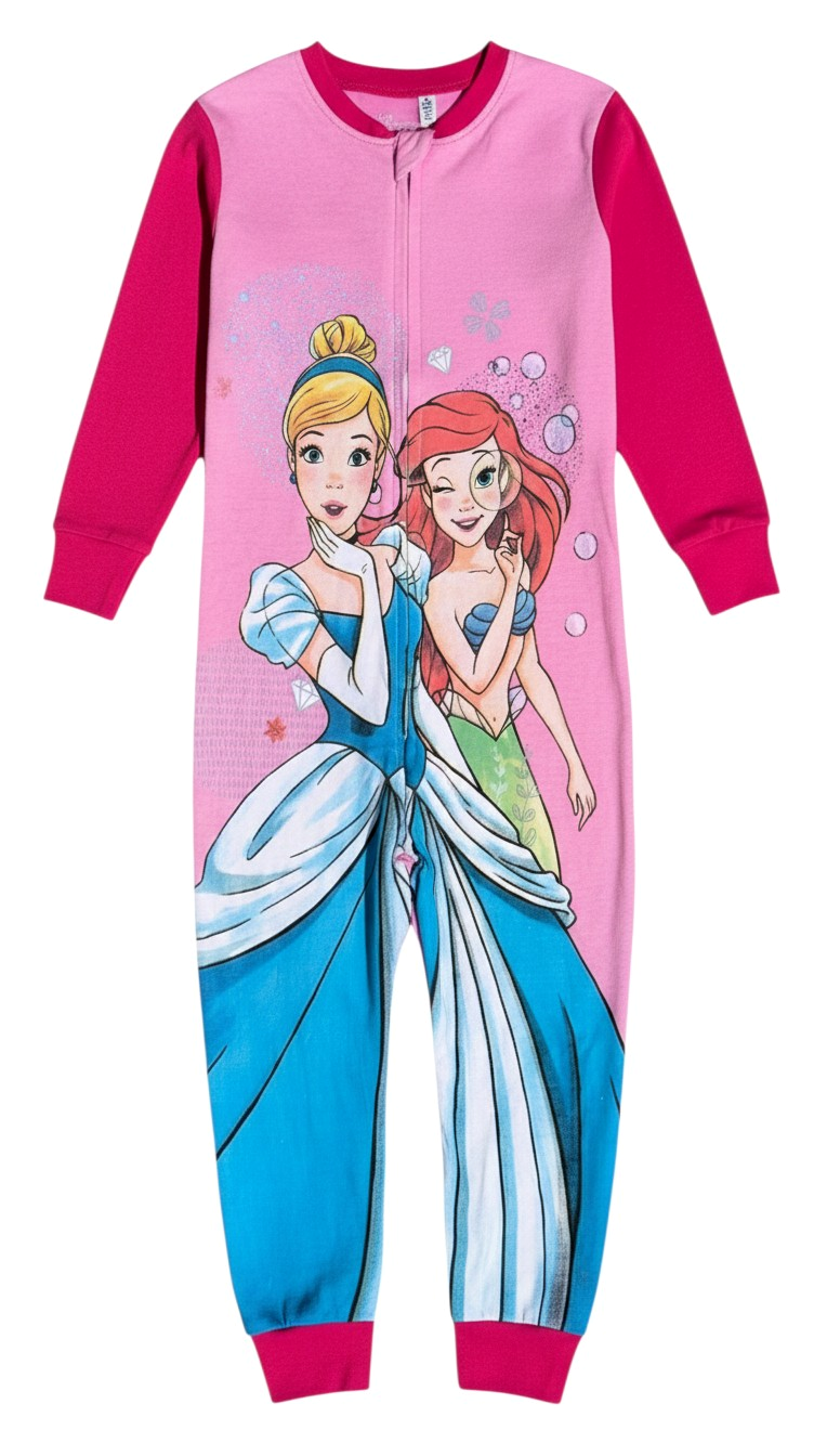 Pigiama Tutone Lungo Principesse DISNEY Cenerentola Ariel 100% Cotone Interlock - Pri0051fuxia
