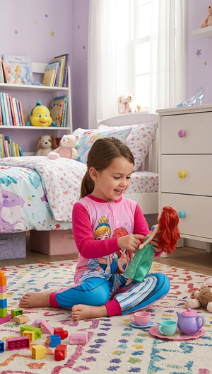 Pigiama Tutone Lungo Principesse DISNEY Cenerentola Ariel 100% Cotone Interlock - Pri0051fuxia