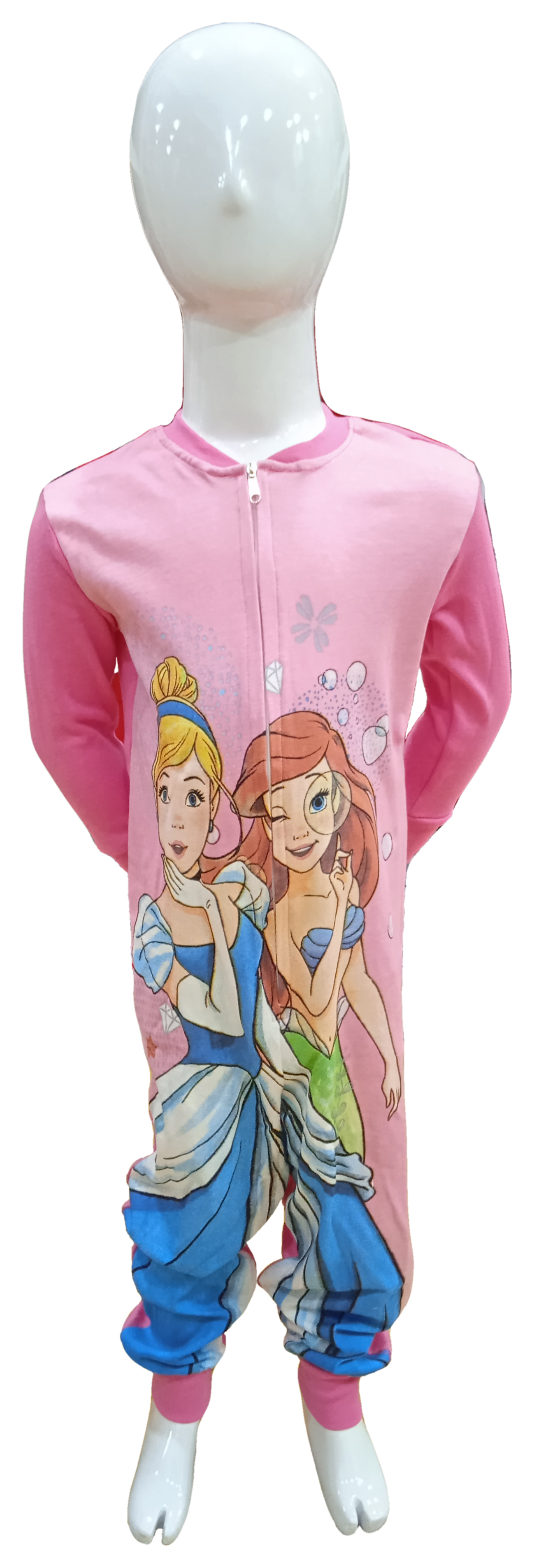 Pigiama Tutone Lungo Principesse DISNEY Cenerentola Ariel 100% Cotone Interlock - Pri0051rosa