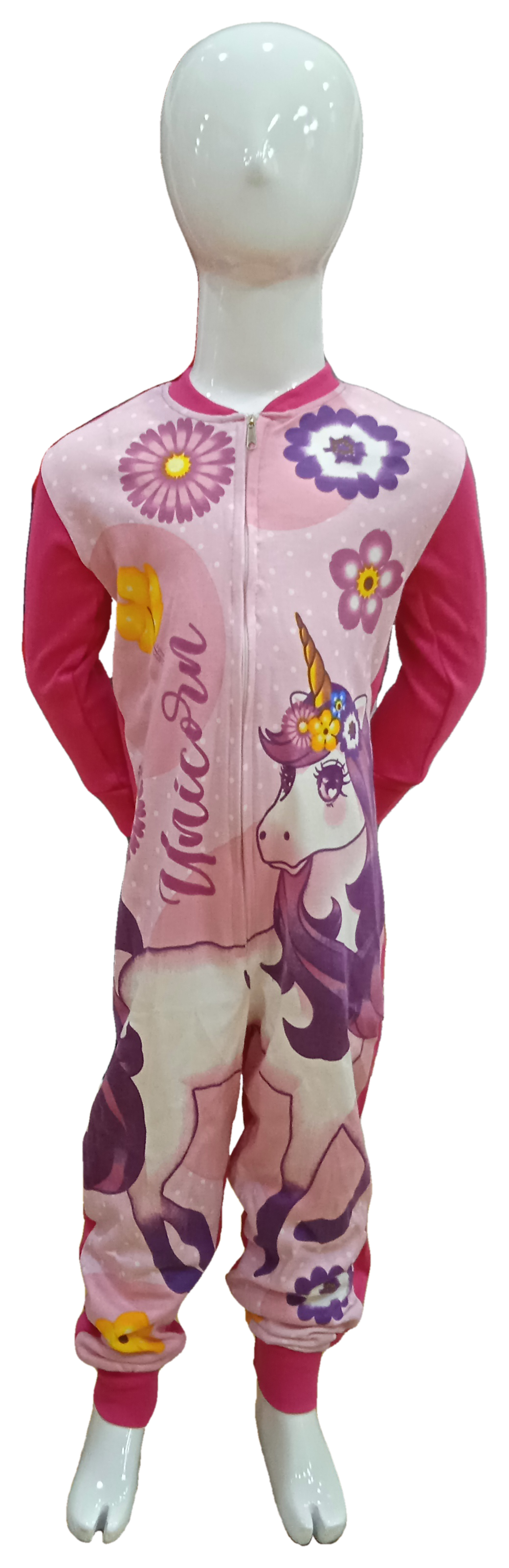 Pigiama Tutone Lungo Unicorno 100% Cotone Interlock - Uni0112fuxia