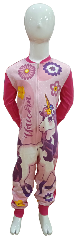 Pigiama Tutone Lungo Unicorno 100% Cotone Interlock - Uni0112fuxia
