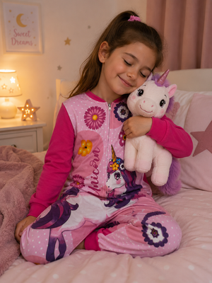 Pigiama Tutone Lungo Unicorno 100% Cotone Interlock - Uni0112fuxia