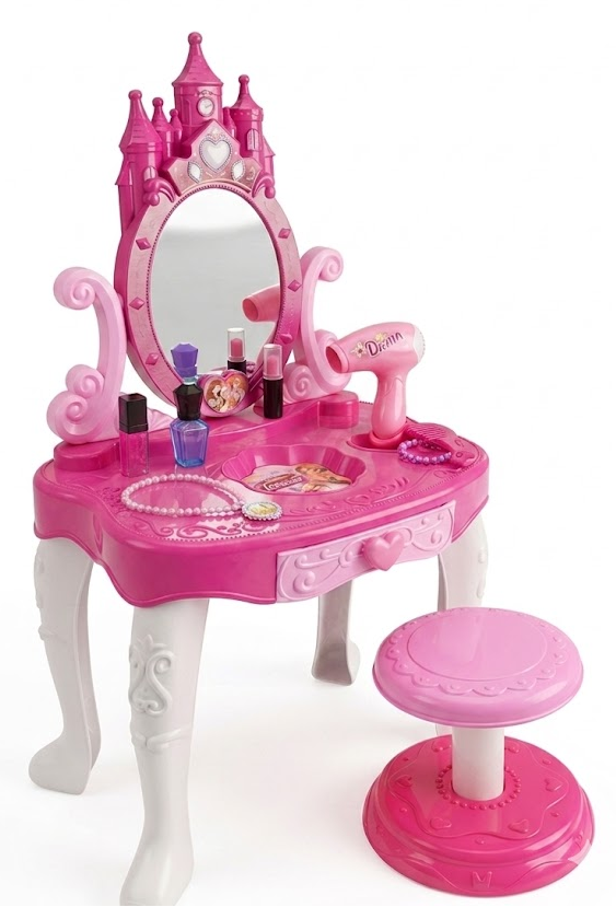Specchiera con Luci e Suoni Tavolino Sgabello Gioielli in Confezione Regalo - Toy0273