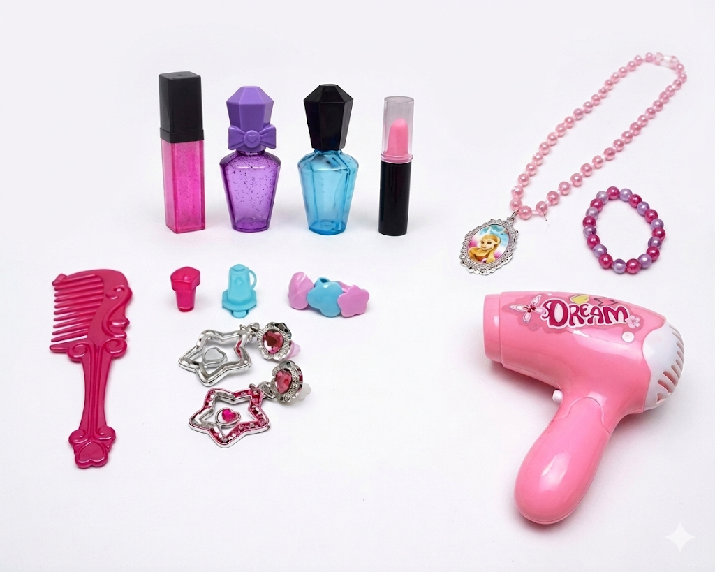 Specchiera con Luci e Suoni Tavolino Sgabello Gioielli in Confezione Regalo - Toy0273