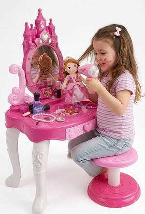 Specchiera con Luci e Suoni Tavolino Sgabello Gioielli in Confezione Regalo - Toy0273