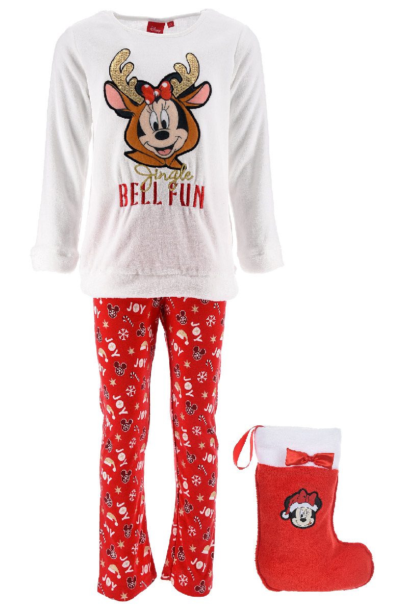 Pigiama Natalizio Minnie Mouse DISNEY + Calza Befana in Confezione - Hu2017bianco