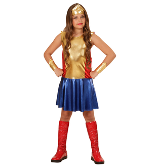 Costume Carnevale Wonder Girl Vestito Copricapo Bracciali Bambina Abito Travestimento - 0113
