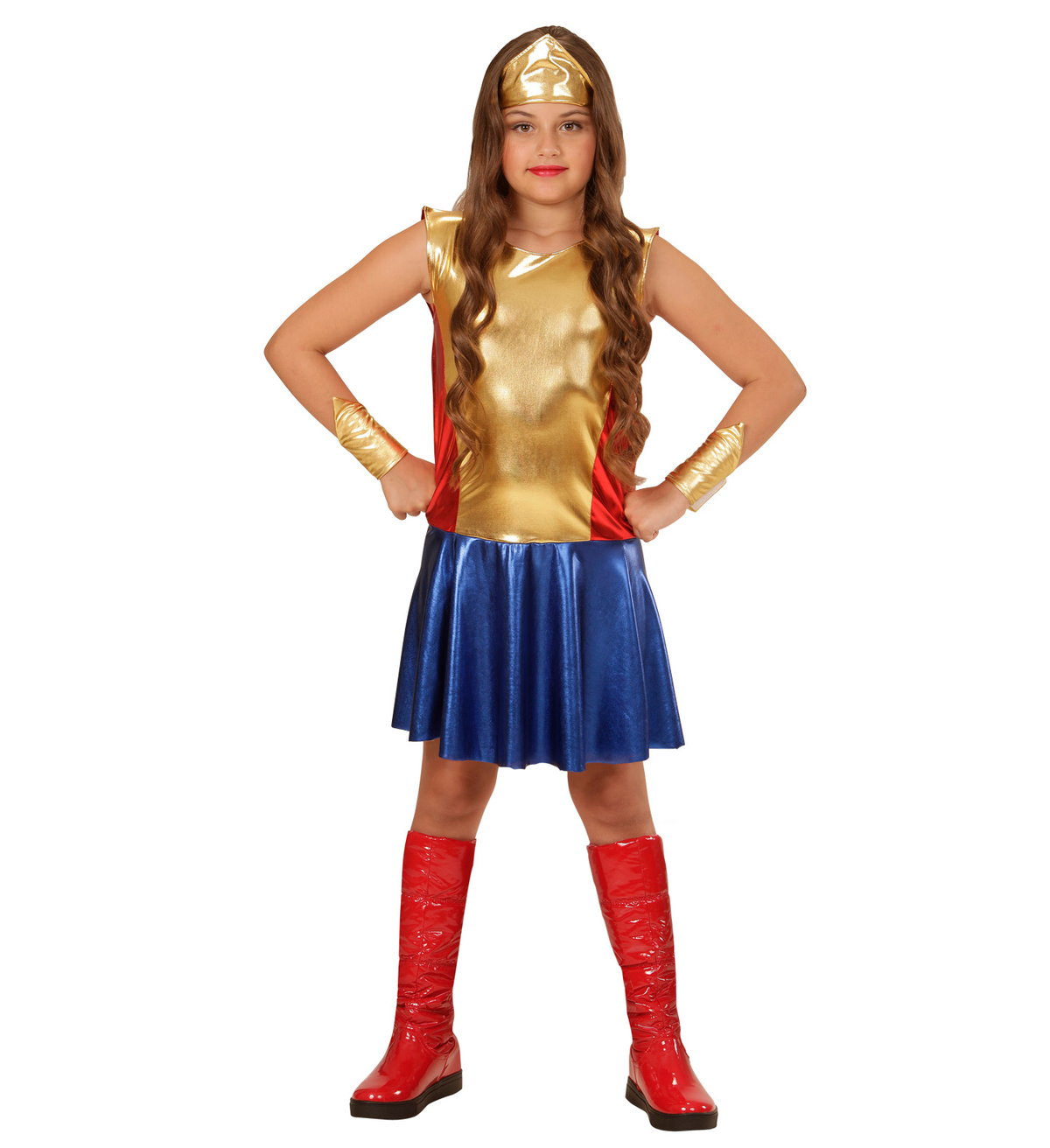 Costume Carnevale Wonder Girl Vestito Copricapo Bracciali Bambina Abito Travestimento - 0113