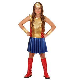 Costume Carnevale Wonder Girl Vestito Copricapo Bracciali Bambina Abito Travestimento - 0113