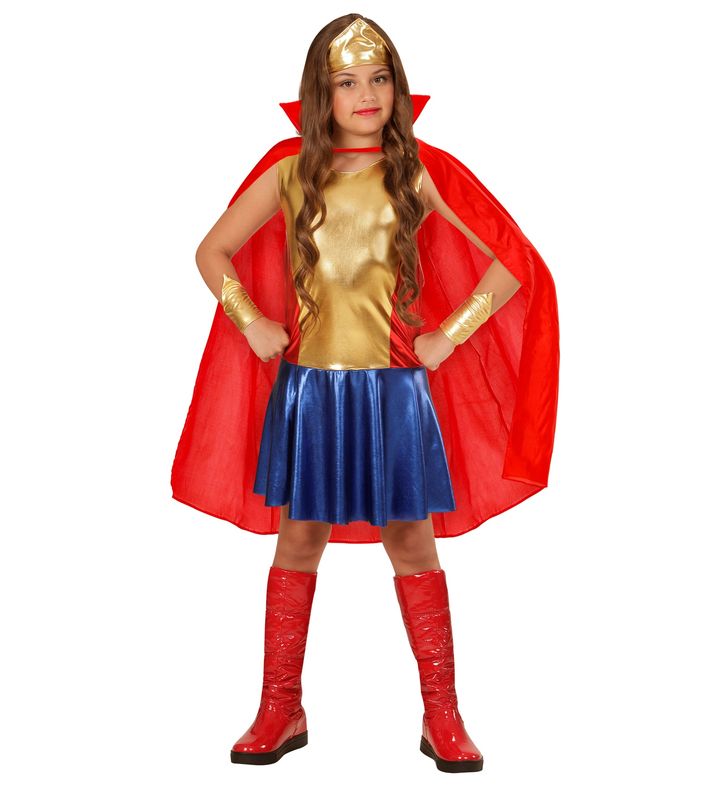 Costume Carnevale Wonder Girl Vestito Copricapo Bracciali Bambina Abito Travestimento - 0113