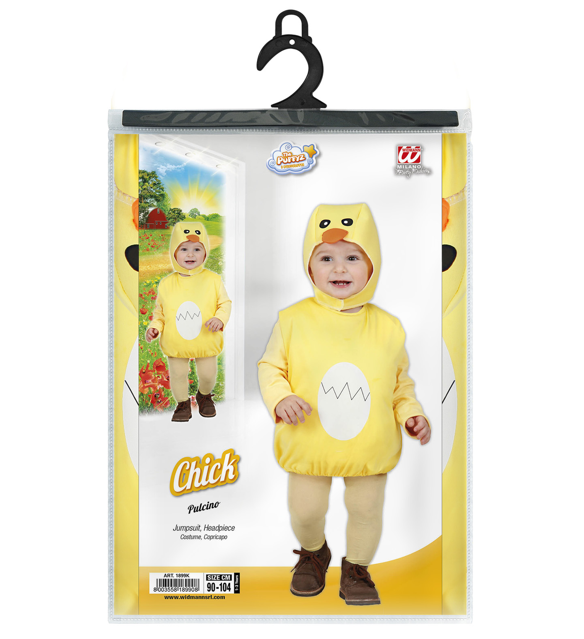 Costume Carnevale Pulcino Vestito Copricapo Bambino 1/3 Anni Abito Travestimento - 1899k