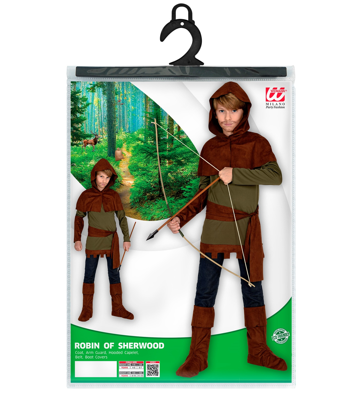 Vestito Carnevale + Accessori Robin Hood con Arco Travestimento (11/13 Anni)