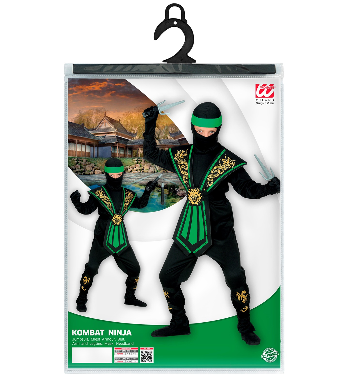 Costume Carnevale Green Kombat Ninja Bambino Abito Travestimento - 3851