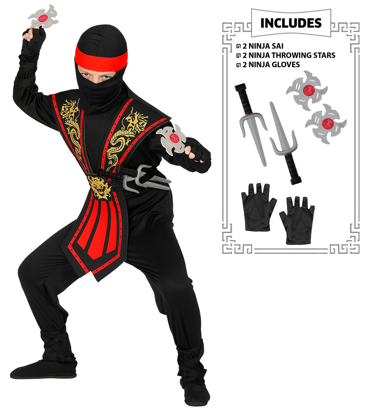 Costume Carnevale Red Kombat Ninja con Accessori Bambino Abito Travestimento - 3856