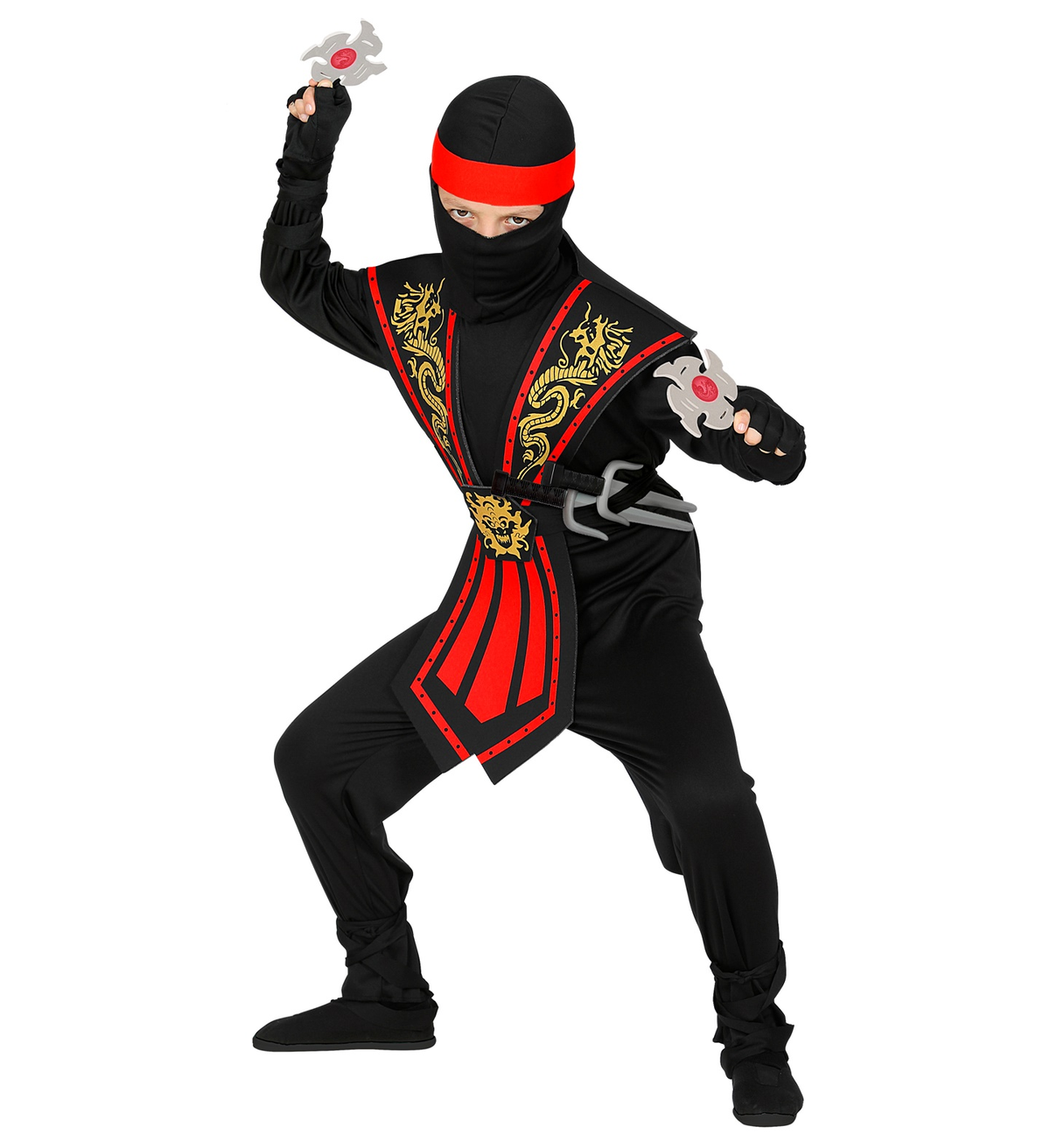 Costume Carnevale Red Kombat Ninja con Accessori Bambino Abito Travestimento - 3856