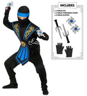Costume Carnevale Blue Kombat Ninja con Accessori Bambino Abito Travestimento - 3865