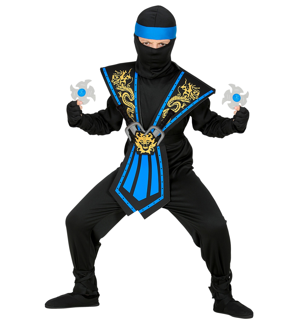 Costume Carnevale Blue Kombat Ninja con Accessori Bambino Abito Travestimento - 3865
