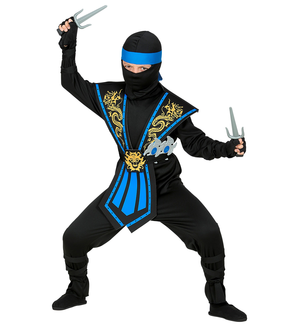 Costume Carnevale Blue Kombat Ninja con Accessori Bambino Abito Travestimento - 3865