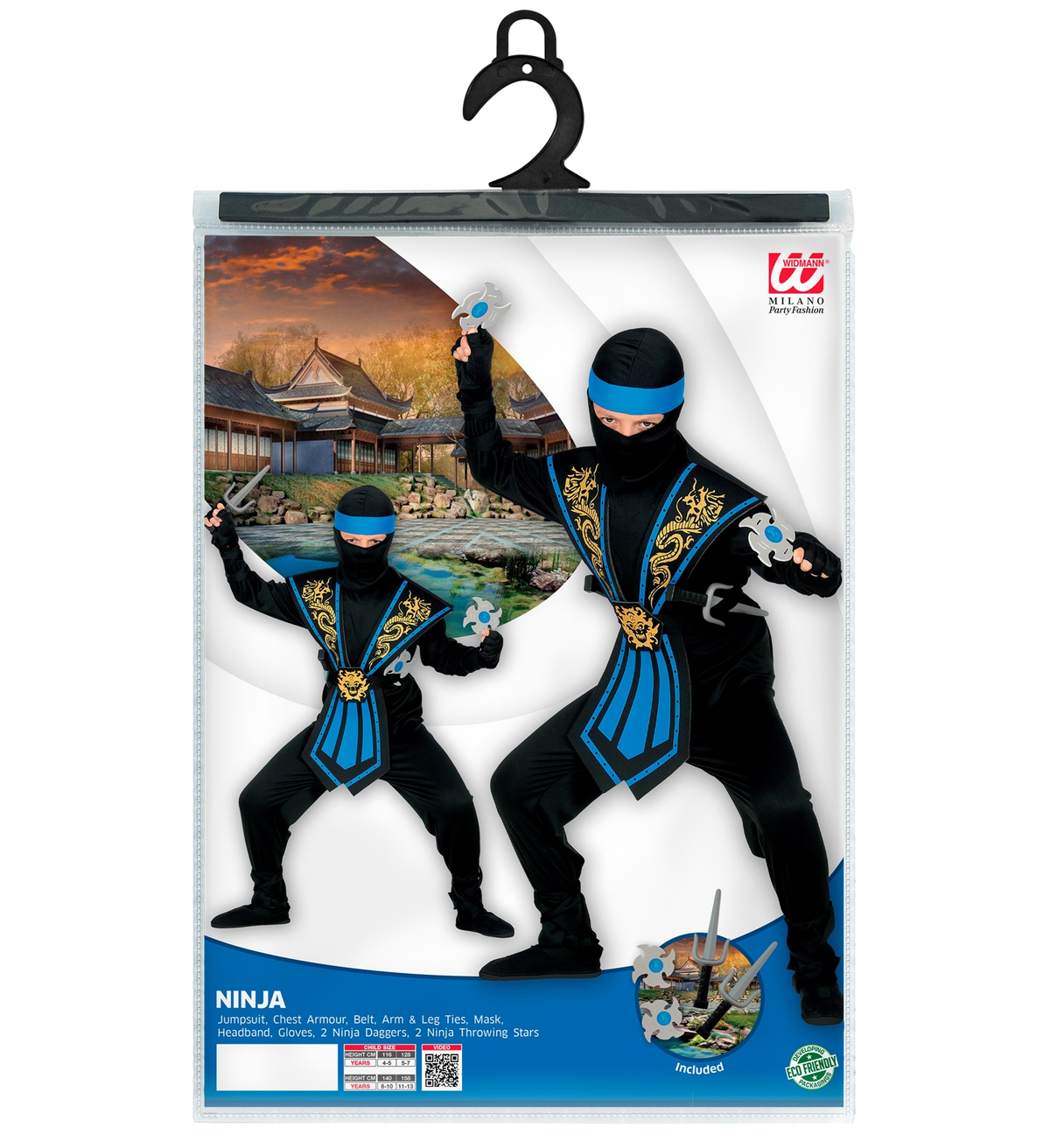 Costume Carnevale Blue Kombat Ninja con Accessori Bambino Abito Travestimento - 3865