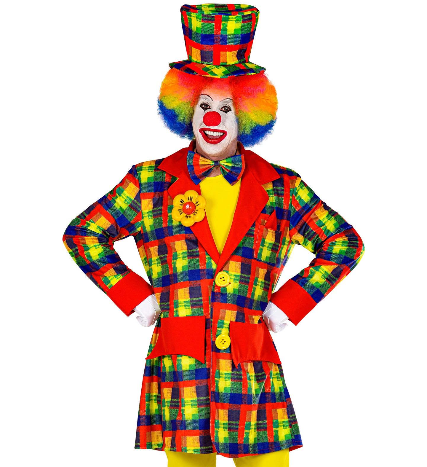 Set Travestimento + Accessori Pagliaccio Cilindro Parrucca Naso Farfallino Cappotto Carnevale (xxl)
