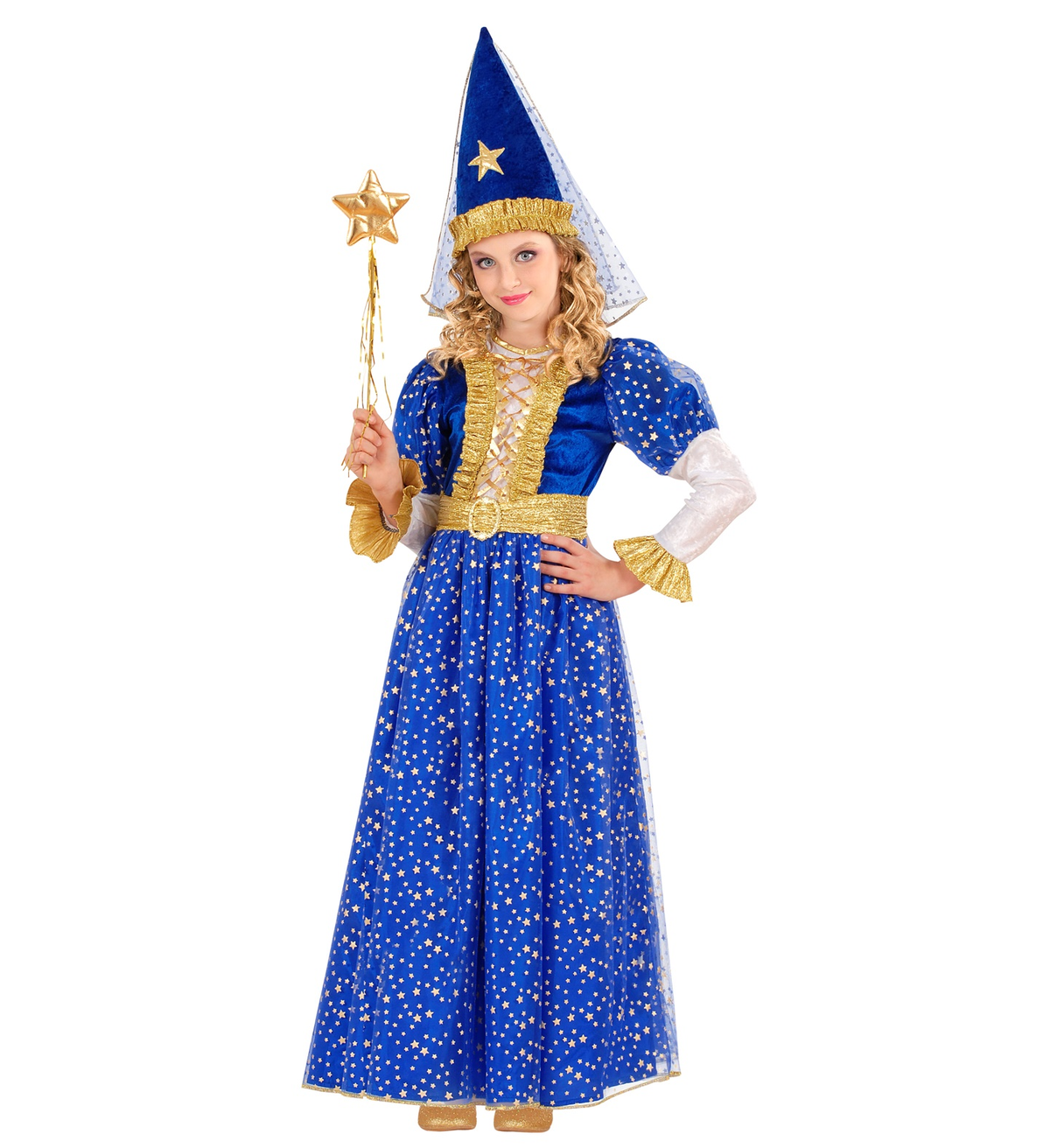 Costume Carnevale Fatina Stellata Vestito Cintura e Cappello con Velo Bambina Abito Travestimento - 5582