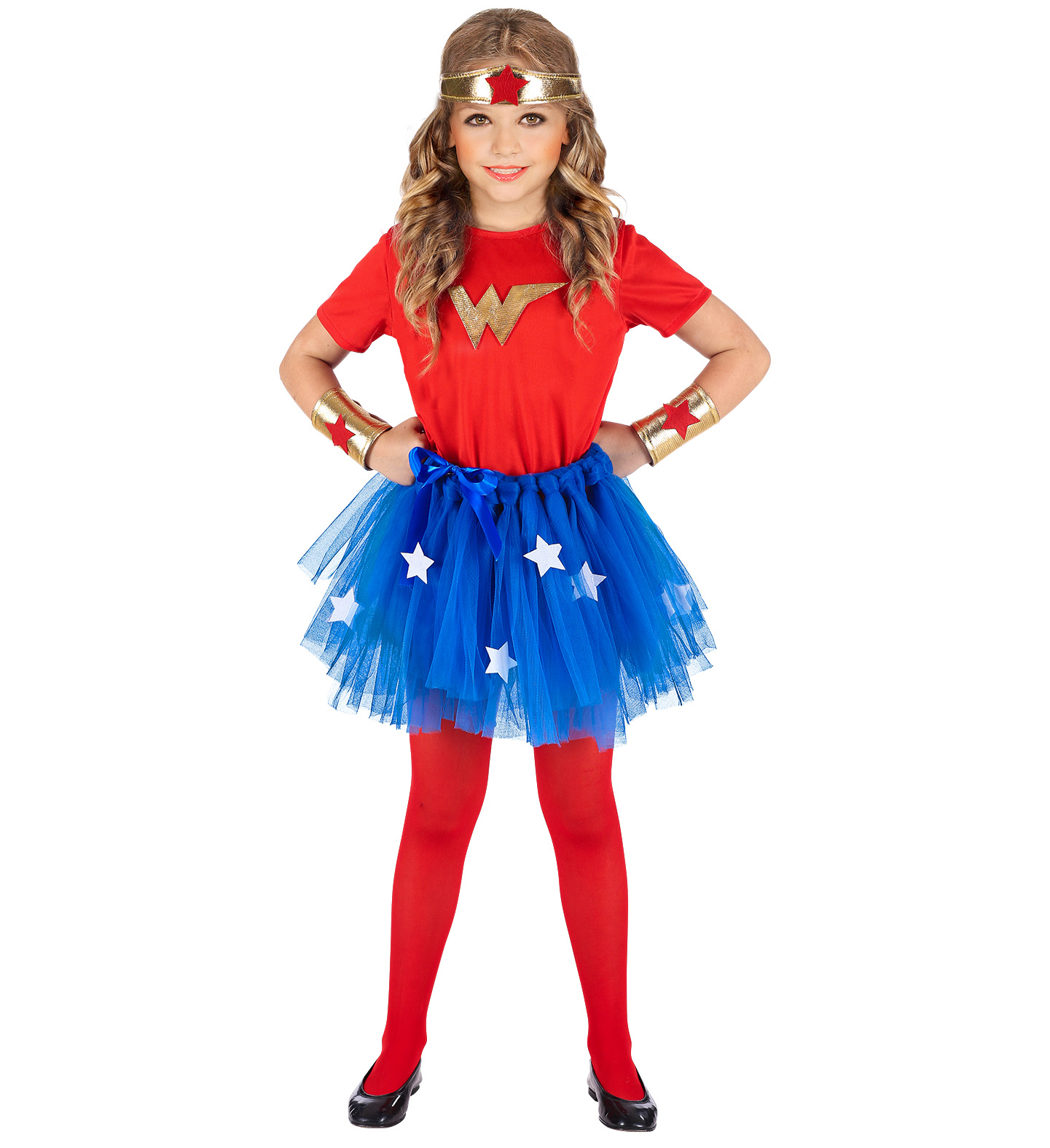 Costume Carnevale Wonder Girl T-Shirt Tutu Copricapo Bracciali Bambina Abito Travestimento - 9654