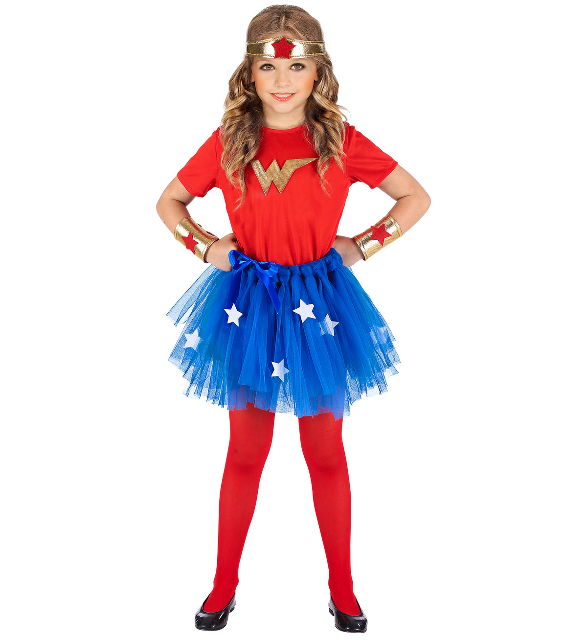 Costume Carnevale Wonder Girl T-Shirt Tutu Copricapo Bracciali Bambina Abito Travestimento - 9654