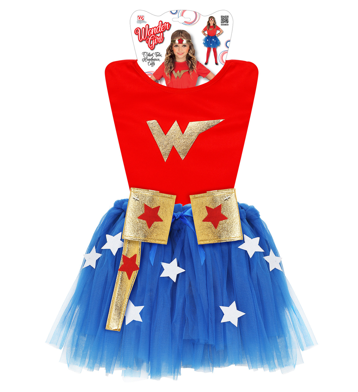 Costume Carnevale Wonder Girl T-Shirt Tutu Copricapo Bracciali Bambina Abito Travestimento - 9654