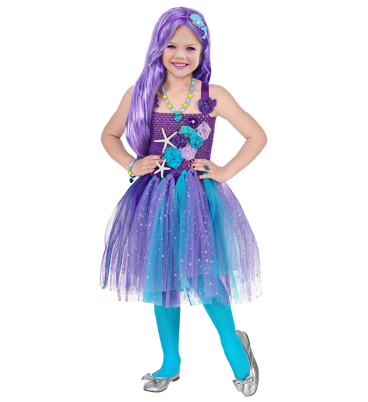 Costume Carnevale Sirena Vestito Tutu Copricapo Bambina Abito Travestimento - 9654
