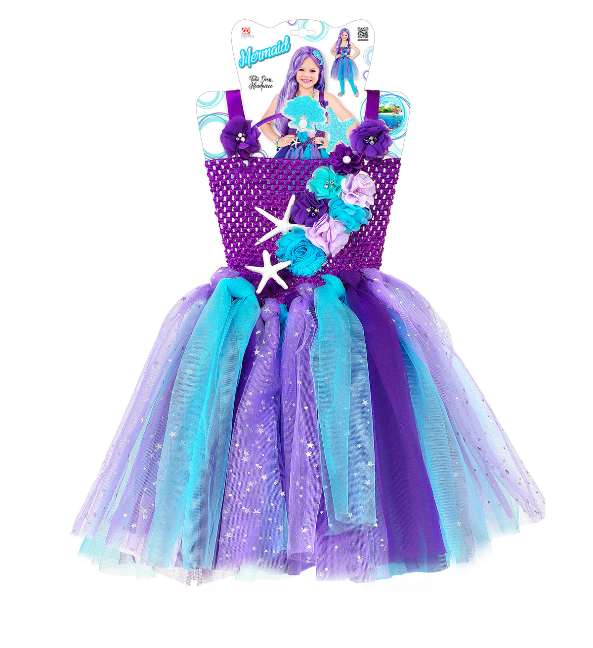 Costume Carnevale Sirena Vestito Tutu Copricapo Bambina Abito Travestimento - 9654