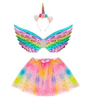 Set Travestimento Unicorno Tutu Ali Copricapo Accessori Carnevale - 10323
