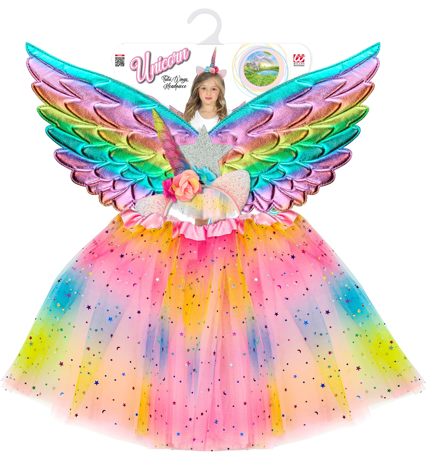 Set Travestimento Unicorno Tutu Ali Copricapo Accessori Carnevale - 10323