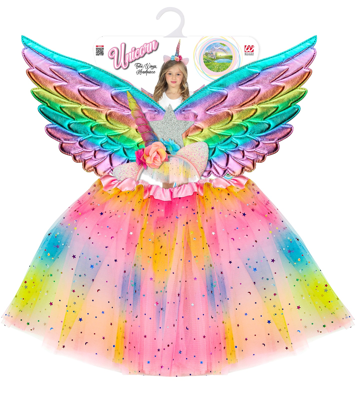 Set Travestimento Unicorno Tutu Ali Copricapo Accessori Carnevale - 10323