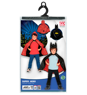 Costume Carnevale Super Eroe Mantello con Cappuccio Reversibile Bambino Abito Travestimento - 1066