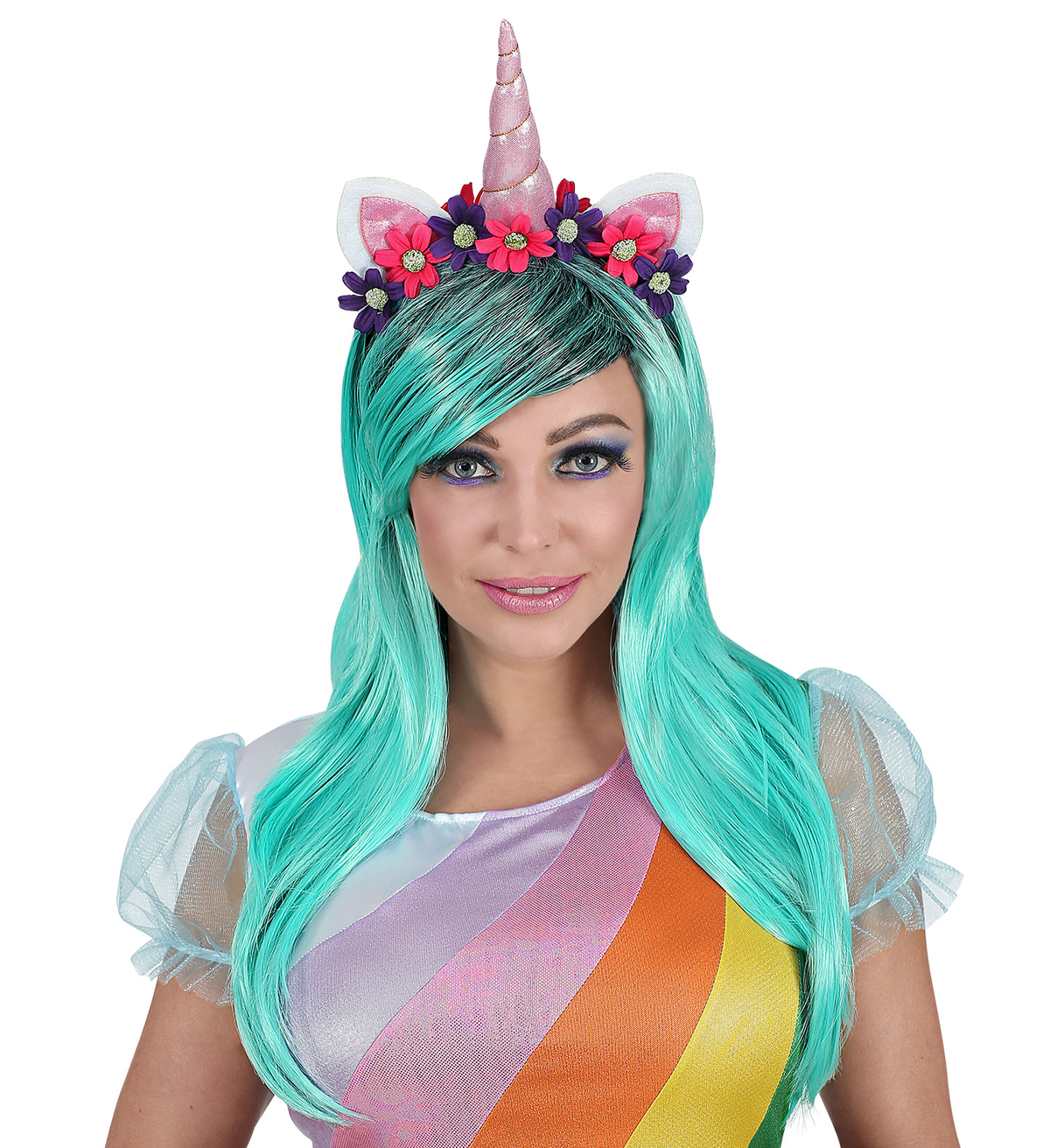 Vestito Carnevale + Accessori Unicorno Abito Copricapo Parrucca Travestimento (m)