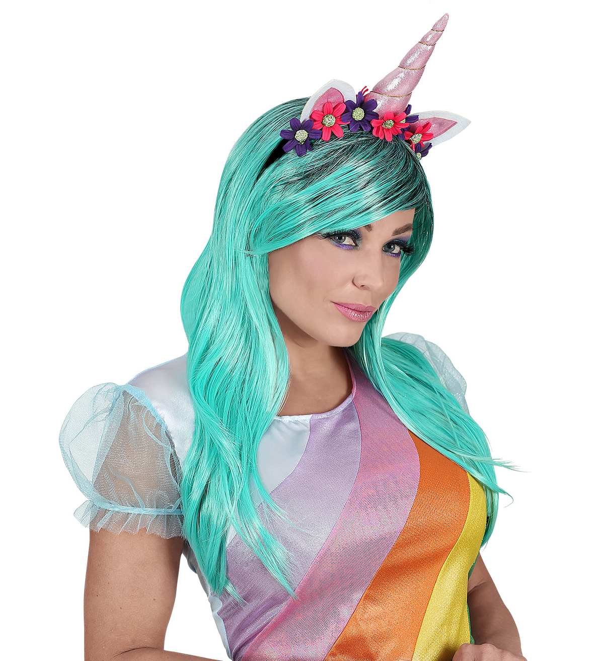 Parrucca e Cerchietto Unicorno Fantasy Accessori per Abito Vestito Travestimento Carnevale - 46942