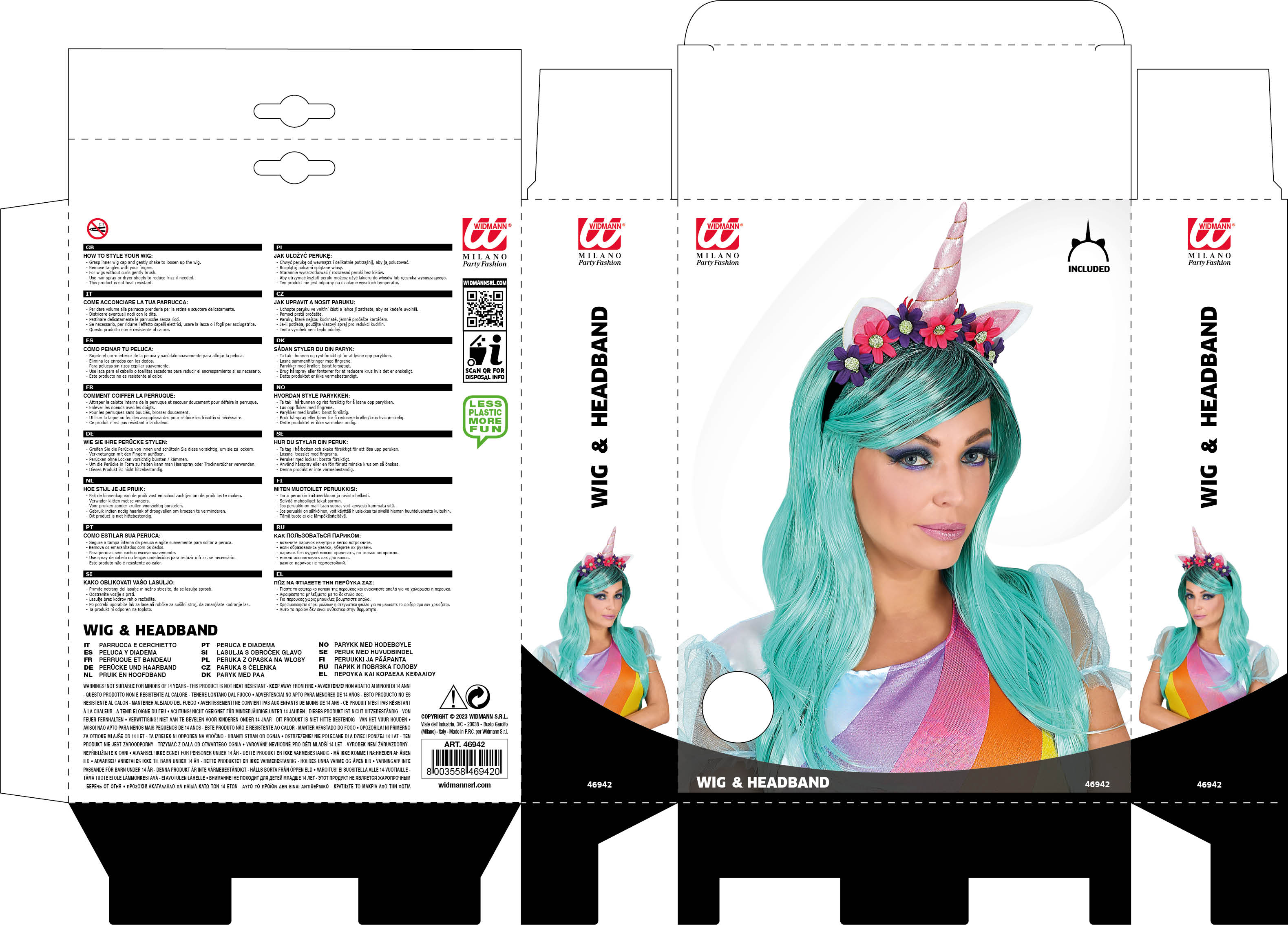Parrucca e Cerchietto Unicorno Fantasy Accessori per Abito Vestito Travestimento Carnevale - 46942
