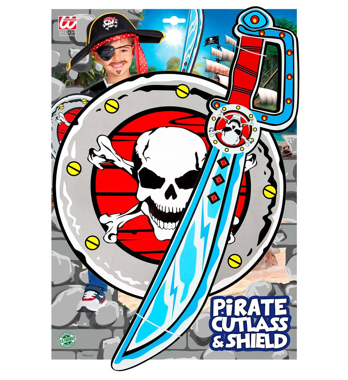 Vestito Carnevale + Accessori Pirata Costume Sciabola Scudo Cappello Travestimento (4/5 Anni)