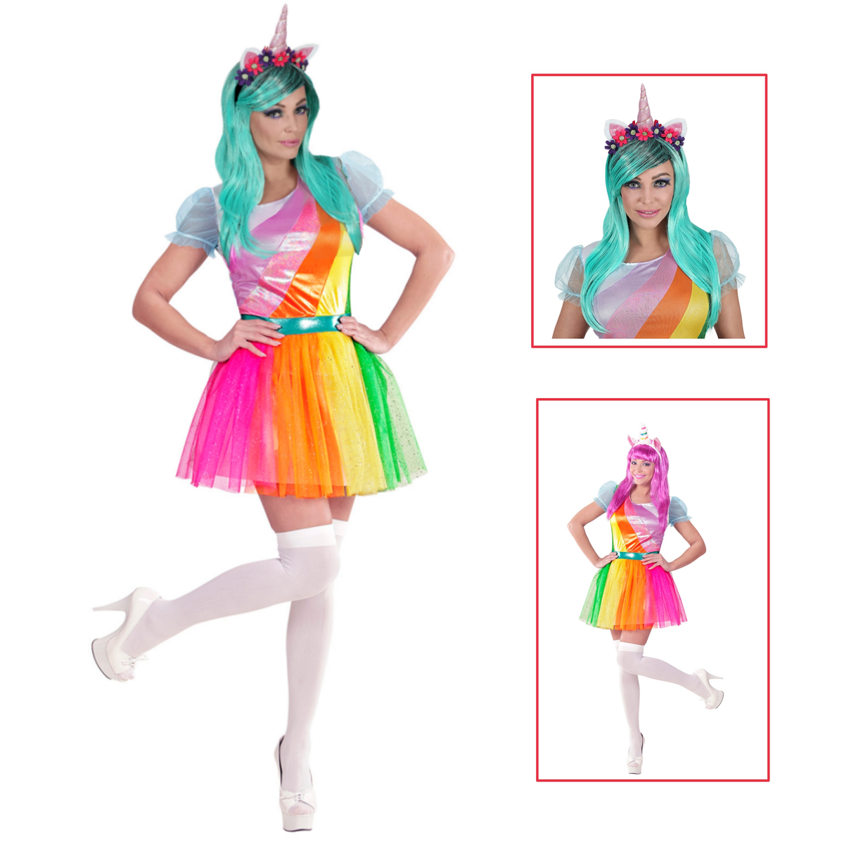 Vestito Carnevale + Accessori Unicorno Abito Copricapo Parrucca Travestimento (m)