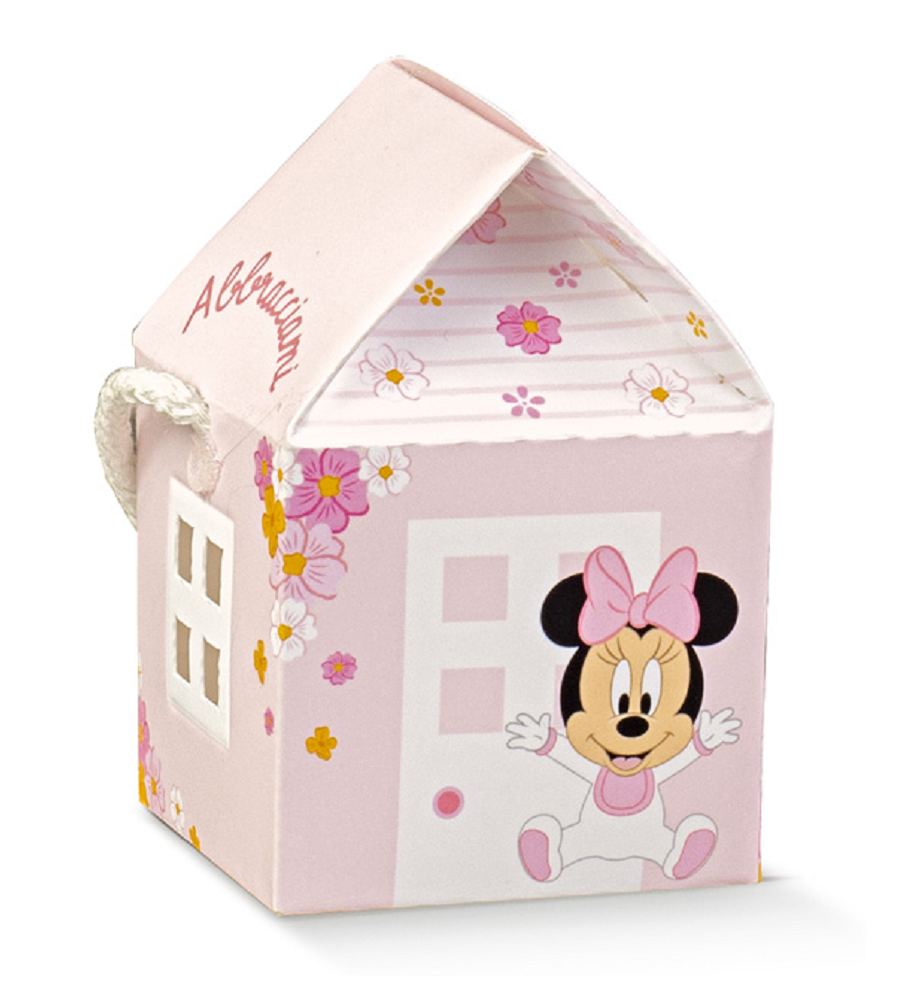 Bomboniera Astuccio Minnie Baby DISNEY Casetta con Cordino Portaconfetti Flowers - 68238