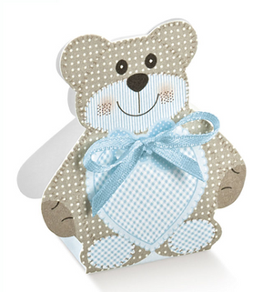 Bomboniera Astuccio Orsetto Celeste con Confetti 12x6x4 CM - 14939